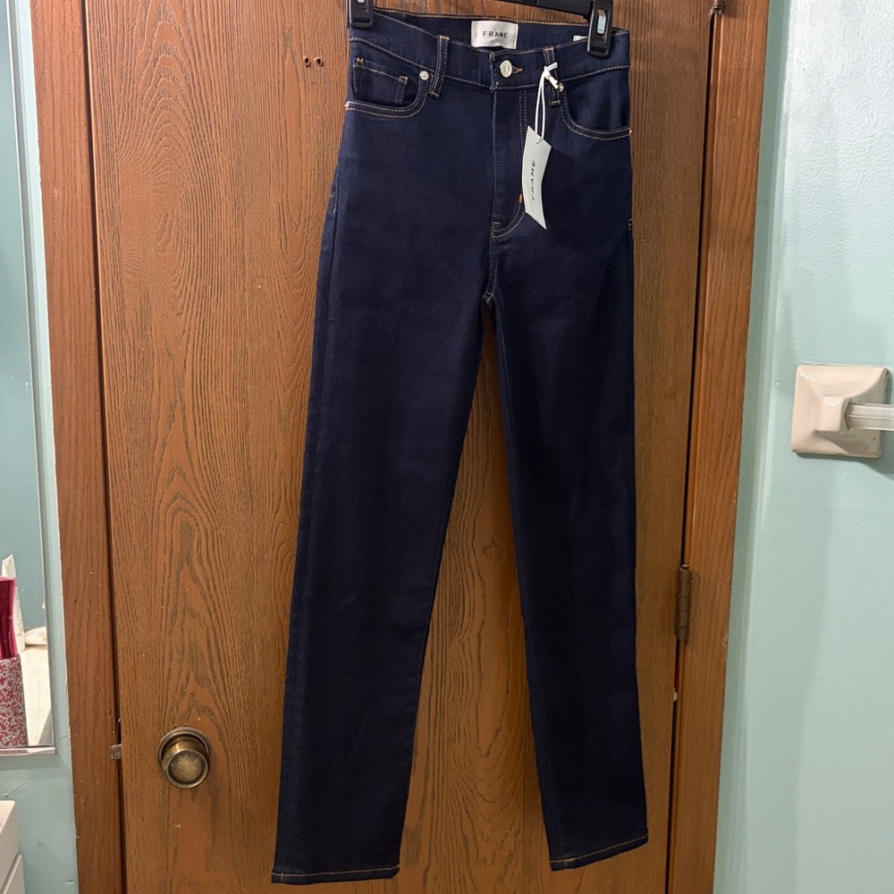 NWT FRAME Le Sleek Straight High Rise Dark Blue Jeans